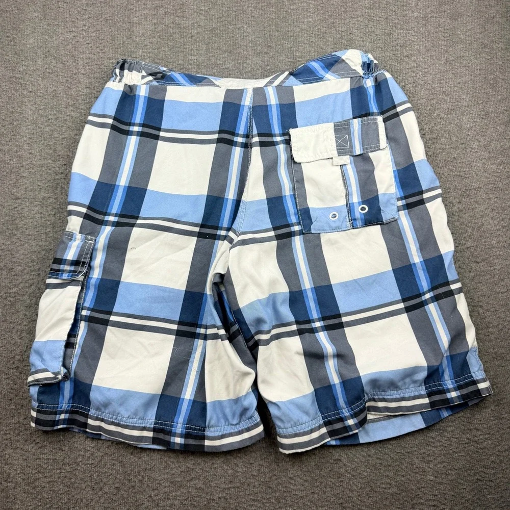American Rag Men's L Large Blue‎ Plaid Cargo Board Shorts Swim Trunks